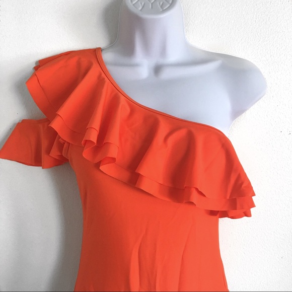 Orange One-shoulder Double-layer Ruffled Swimsuit - Picture 4 of 5